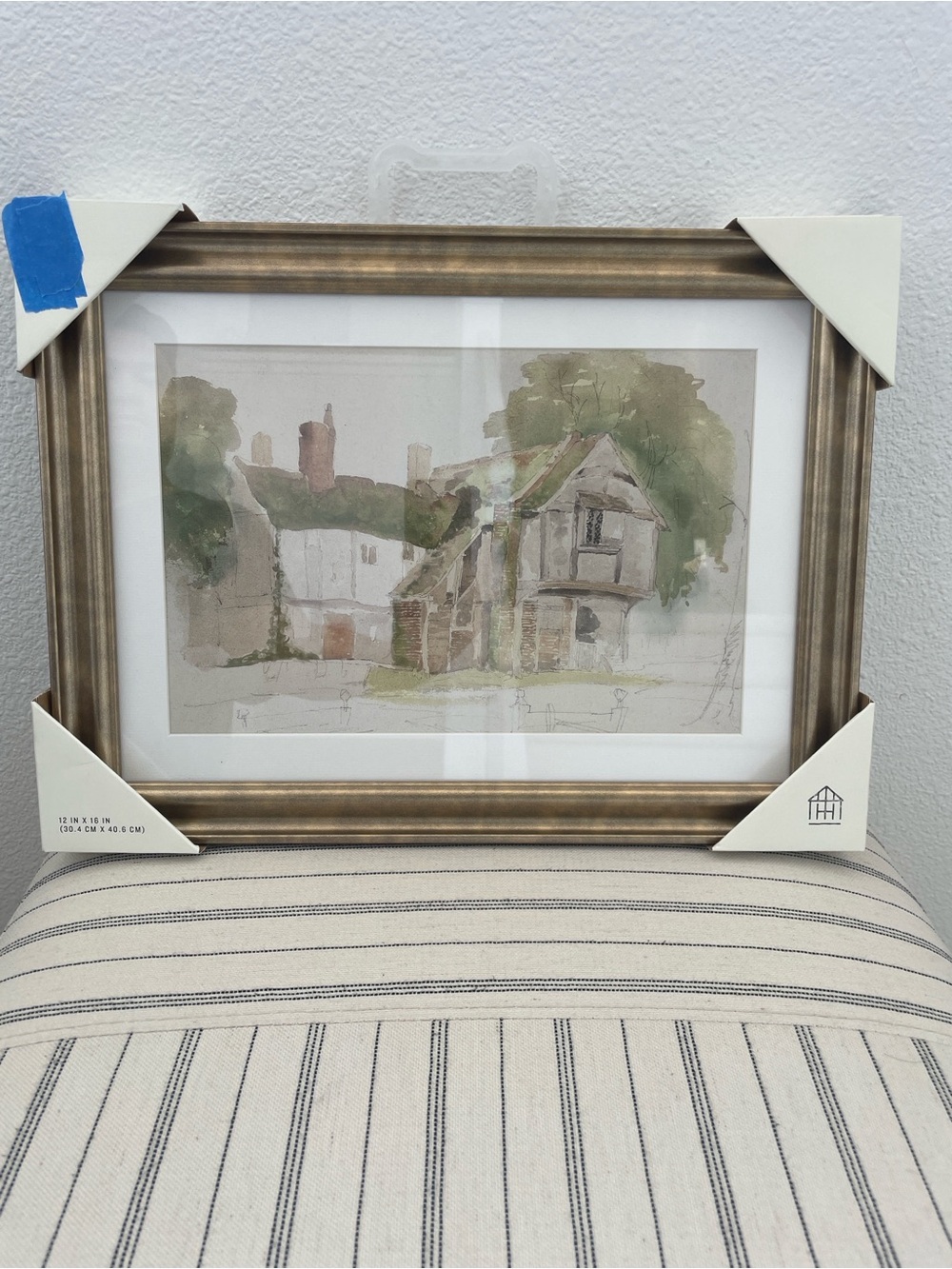 SALE! NWT Hearth & Hand Rustic Cottage Watercolor Print in Gold-Bronze Frame